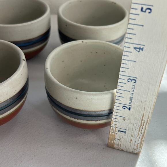 Unbranded Speckled Stoneware Ceramic Tea Cups Japan Set of 4 Blue Stripe 3" - Picture 10 of 14